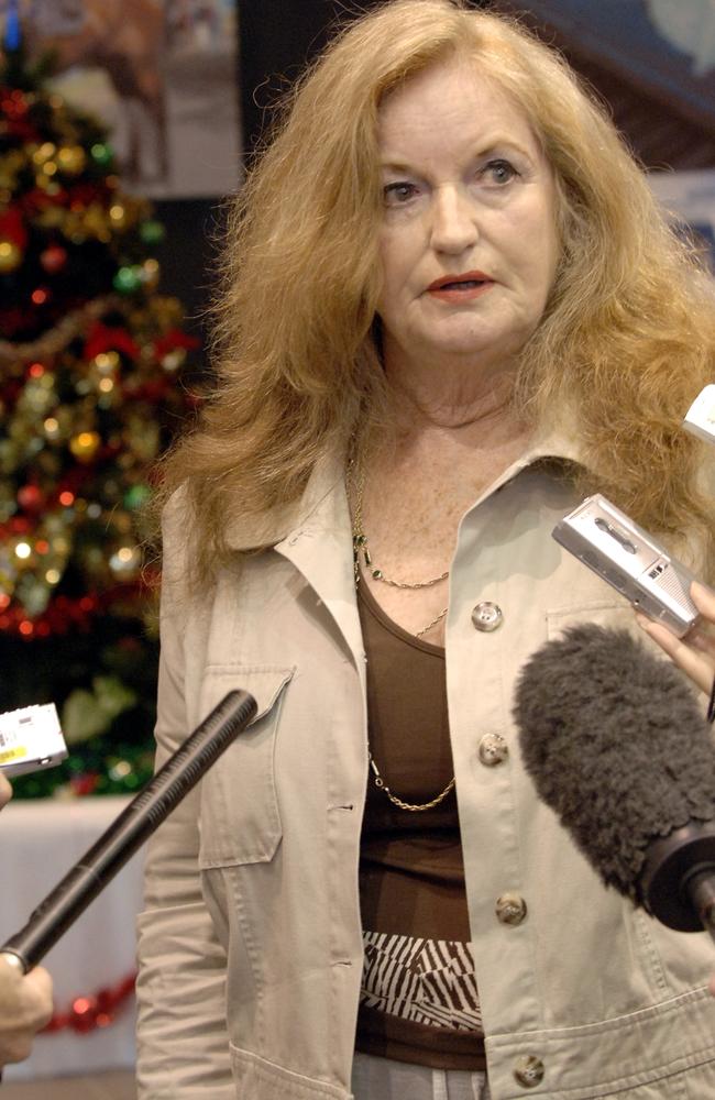 Belinda Williams’ mum Shirley Macey speaks to the media during a press conference at the Victoria Police Centre.