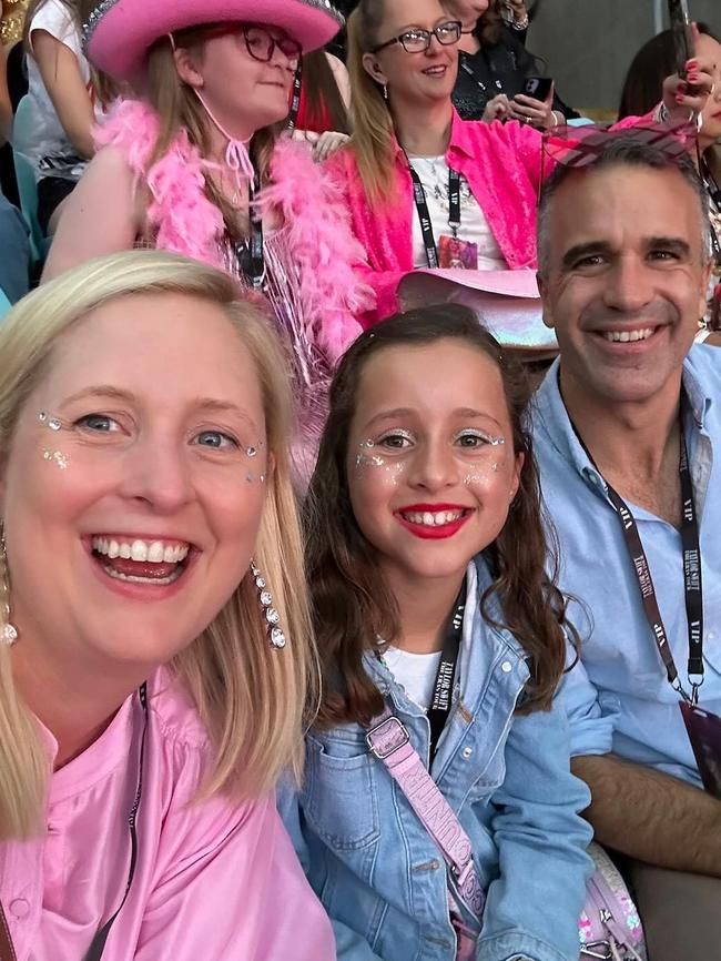 SA Premier Peter Malinauskas at the Taylor Swift concert in Sydney with wife Annabel West and daughter Sophie. Picture: instagram