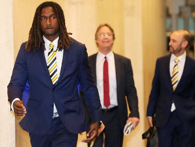 Online out. Australian Out. West Coast Eagles ruckman Nic Naitanui fronts the media after his AFL tribunal appearance.PICTURE NIC ELLIS   THE WEST AUSTRALIAN