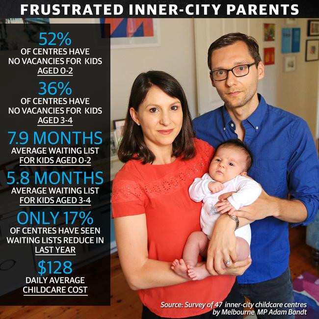 Catriona McLeod and husband Alex Sbityakov are struggling to find childcare for their baby daughter Nina. Picture: Mark Stewart