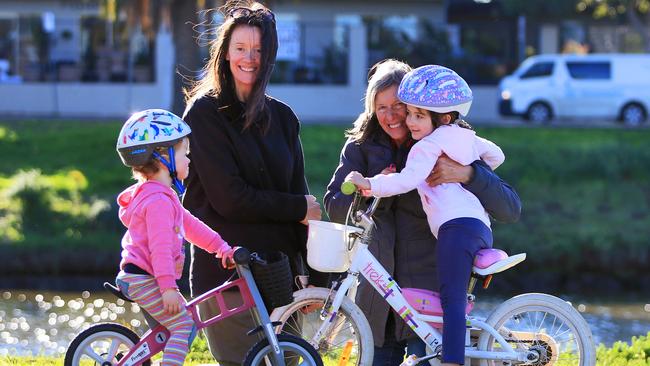 Renae Kenessy, second from the left, and daughters Sophie, 2, and Olivia, 4, spend precious time with their nonna, Mary Lawrence, before lockdown. Picture: Aaron Francis