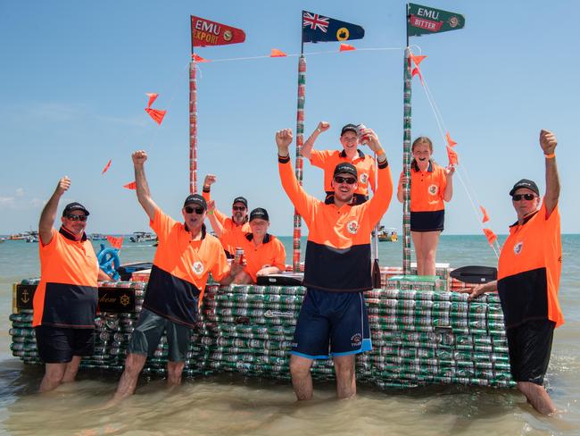 Kevin Goodall and Campbell Jones built the boat in 7 months over 4 years 8,500 cans Travelled around 3,800km from Wyalkatchem to Darwin at the Darwin Beer Can Regatta at Mindil Beach, 2024. Picture: Pema Tamang Pakhrin