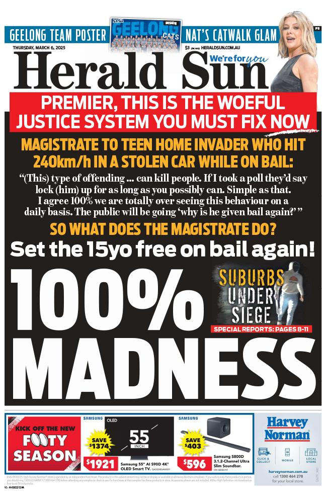 The Herald Sun’s call to action after latest bail madness. Picture: Herald Sun