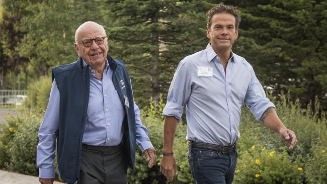 Rupert Murdoch and Lachlan Murdoch in Sun Valley, Idaho, in 2018. Picture: Getty Images