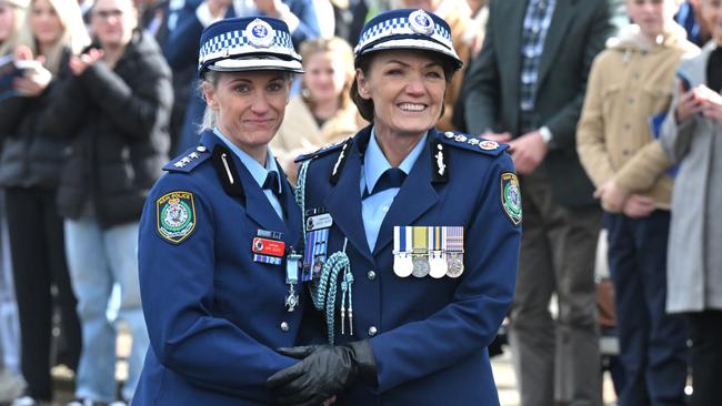 NSW Police Inspector Amy Scott and NSW Police Commissioner Karen Webb will meet the royal couple on Tuesday. Picture: POOL/NewsWire/ Mick Tsikas