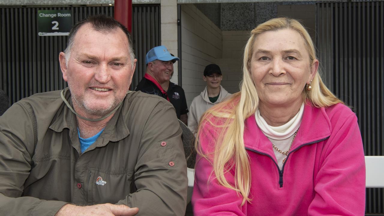 Joel and Margaret Alexander at the Brett Forte Super 10s Memorial Rugby Challenge. QPS vs The Army. Saturday, August 14, 2021. Picture: Nev Madsen.