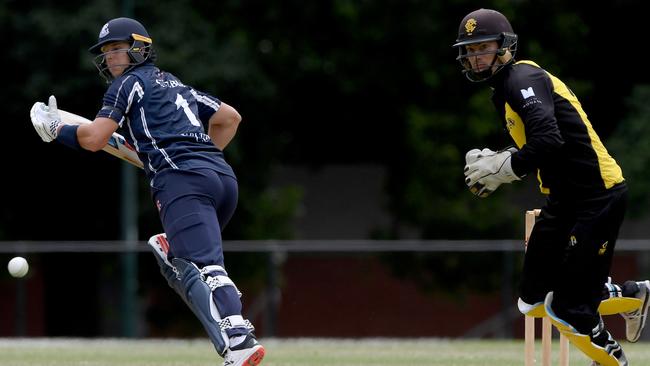 Carlton’s Evan Gulbis on his way to 42 against Richmond. Picture: Andy Brownbill