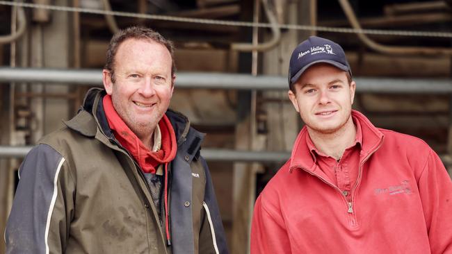 Nick and Will Renyard on their Curdievale farm in southwest Victoria. PHOTO: NICOLE CLEARY