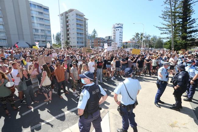 People in the Tweed are protesting the border restrictions. 22 August 2021 Coolangatta Picture by Richard Gosling