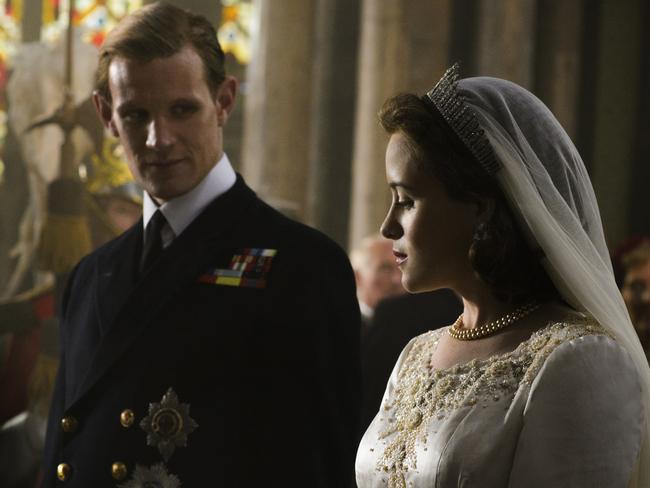 Claire Foy and Matt Smith in a scene from Netflix Original series The Crown.