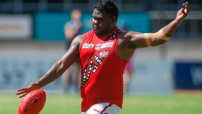 Austin Wonaeamirri was in goalkicking form at Tracy Village Oval. Picture: GLENN CAMPBELL