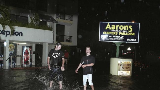 The area has previously been prone to flooding during heavy storms. Jaye Weston and Klark Quinn pictured nearly 20 years ago.