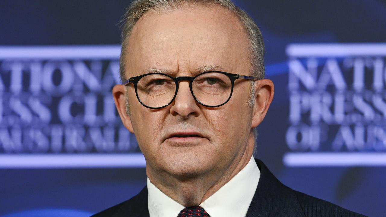 Prime Minister Anthony Albanese addresses the National Press Club of Australia in Canberra. Picture: NewsWire / Martin Ollman