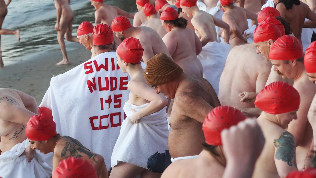 Nude Solstice Swim at Long Beach Sandy Bay as part of Dark Mofo 2022. Picture: Nikki Davis-Jones