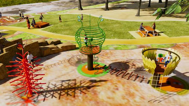 Flora and fauna inspired play equipment at the new nature play space at the Wittunga Botanic Gardens. Picture: State Government