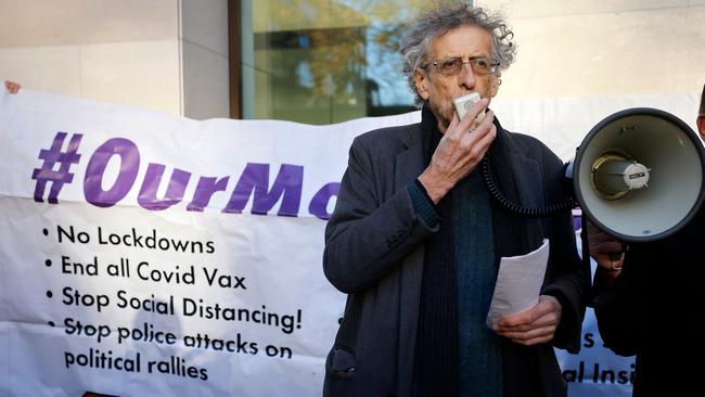 Piers Corbyn, addresses supporters at Westminster Magistrates court in central London. Picture: AFP.