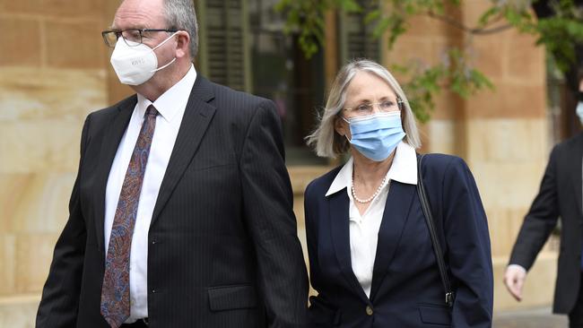 Former SA Labor MP Annabel Digance and her husband Greg at Adelaide Magistrates Court on Tuesday. Picture: NCA NewsWire / Naomi Jellicoe