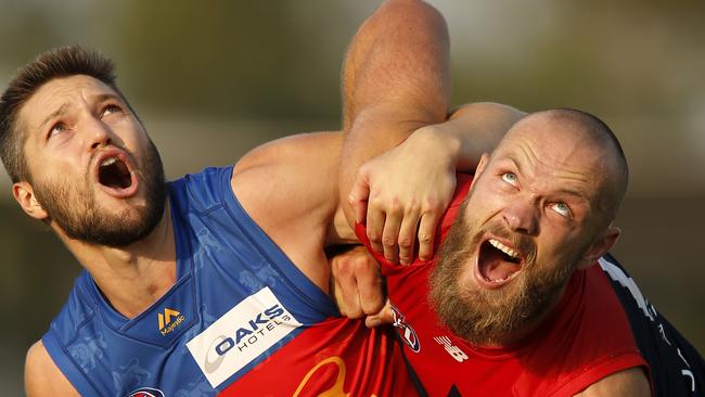 Stef Martin and Max Gawn wrestle for SuperCoach supremacy. Pic: Getty Images