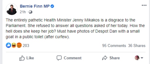 MP Bernie Finn's Facebook post