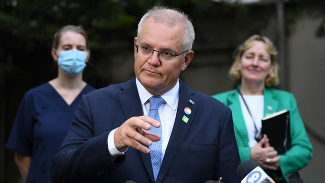 Prime Minister Scott Morrison said his government is investigating whether they can open international borders. Picture: NCA NewsWire/Joel Carrett