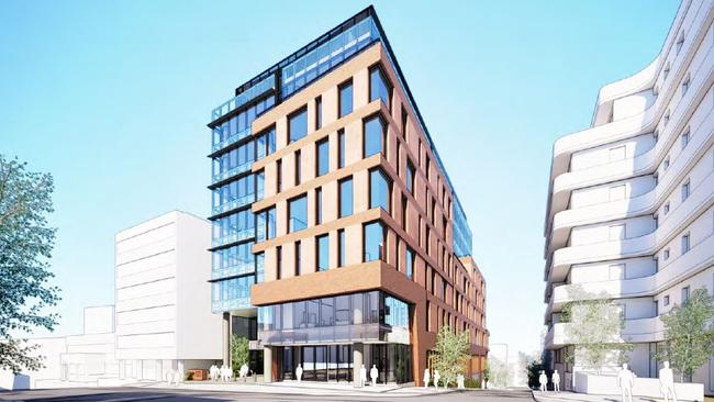 Artist impressions for an office development at 116 Bathurst Street and 25 Watchorn Street, Hobart. Image: Fender Katsalidis for DarkLab.