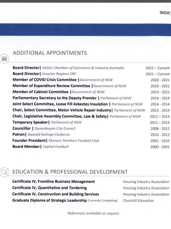 John Barilaro listed himself as "board director" of Smarter Regions CRC in January 2022.