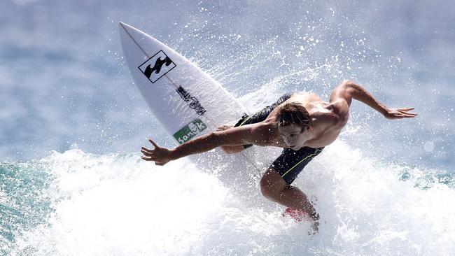 Ryan Callinan warming up before the start of the Quiksilver Pro at Snapper Rocks on Thursday. Picture: Jerad Williams