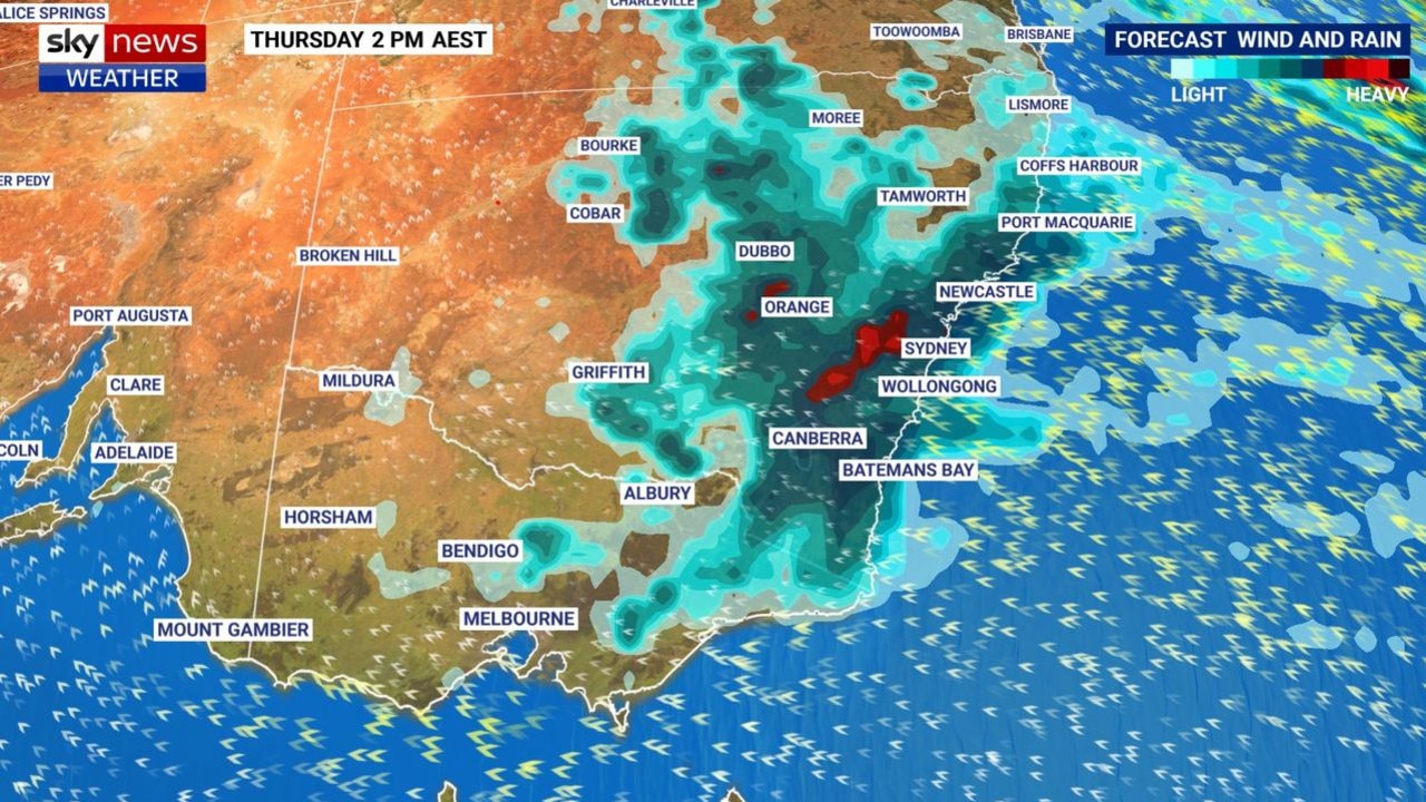 More flooding rains over eastern Australia could result from the conveyor belt collapsing. Picture: Sky News Weather