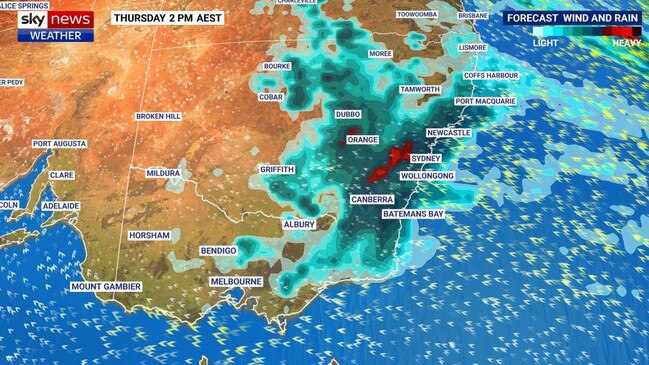 More flooding rains over eastern Australia could result from the conveyor belt collapsing. Picture: Sky News Weather