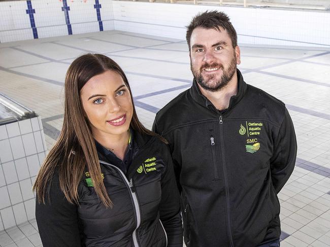 Oatlands Aquatic Centre pool attendant and fitness instructor Sophie Smith and pool co-ordinator Adam Briggs. Picture: Chris Kidd