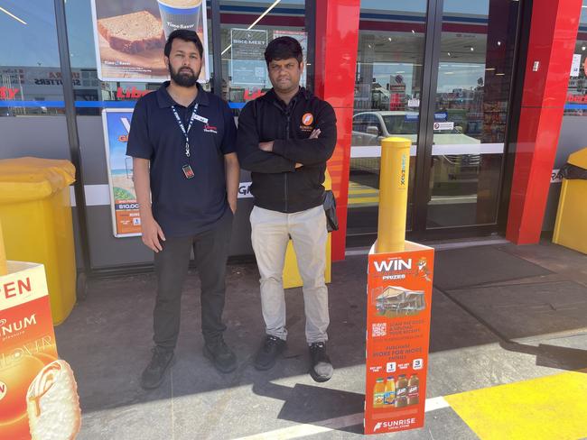 Liberty Oil Traralgon store manager Abrar Waseem (left) and owner Sunil Karnati (right) says petrol theft at their station has impacted the business. Picture: Jack Colantuono