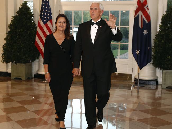 Vice President Mike Pence and wife Karen Pence arrive for a State Dinner. Picture: Patrick Semansky