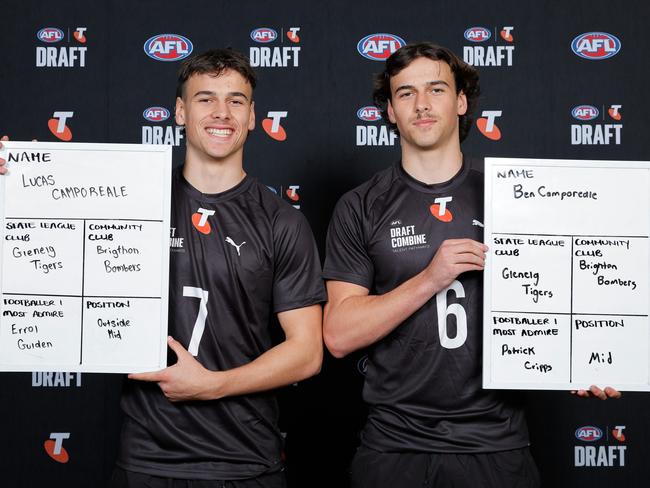 Lucas and Ben Camporeale at the AFL National Draft Combine. Picture: Getty Images