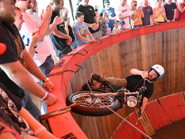 Death-defying: Kyle Ives rides the Wall of Death during Harley-Davidson's Homecoming Festival in Milwaukee. Picture: Daniel Boczarski/Getty Images