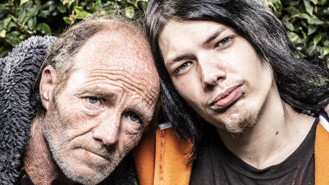 Scott Wells, 49, and Ty Fellowes, 24, are homeless and live in tents near the Bridgewater Bridge. Picture: EDDIE SAFARIK