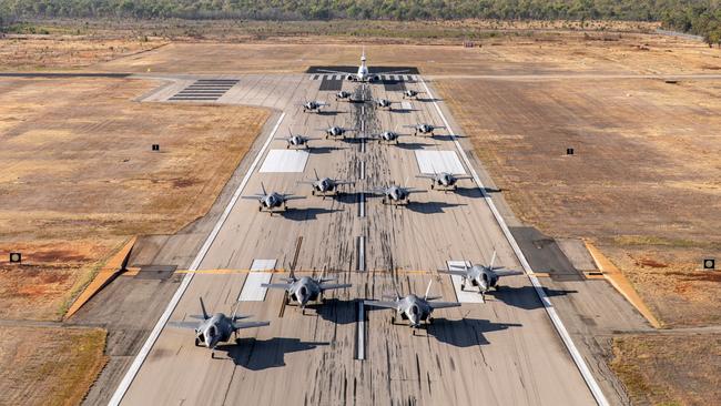 Australian and US aircraft in an Elephant Walk for Pitch Black at RAAF Base Tindal last year. Picture: Annika Smit / ADF