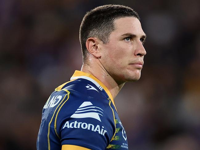 SYDNEY, AUSTRALIA - MARCH 02: Mitchell Moses of the Eels looks on during the round one NRL match between the Parramatta Eels and the Melbourne Storm at CommBank Stadium on March 02, 2023 in Sydney, Australia. (Photo by Cameron Spencer/Getty Images)