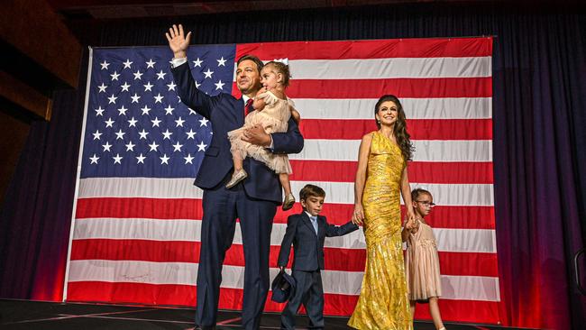 Victorious Republican gubernatorial candidate for Florida Ron DeSantis with his wife Casey DeSantis and children Madison, Mason and Mamie during an election night watch party in Tampa.