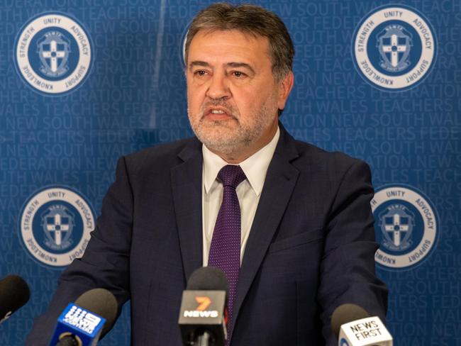 NSW Teachers Federation president Angelo Gavrielatos said pay increases should ‘at the very least’ keep up with inflation. Picture: NCA NewsWire / Seb Haggett