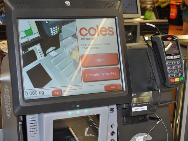 Coles is considering new technology at its self serve checkouts to reduce theft by shoppers who ‘scan everything as carrots’. Picture: News Corp