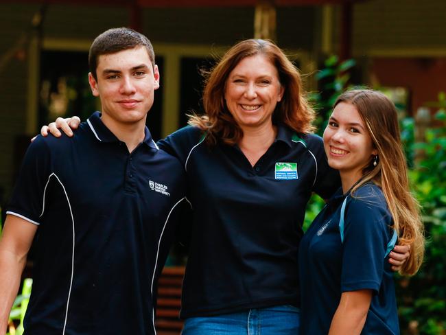 AUSMAT Co Ordinator Abi Trewin with her children William 17 and Ella 16 at their Girraween home.Picture GLENN CAMPBELL