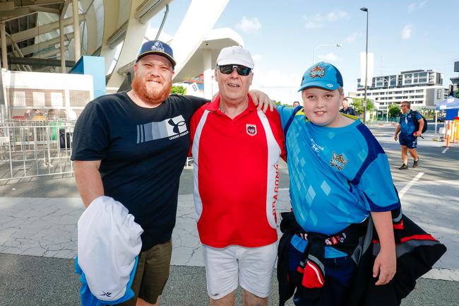 Johnno, Ian and James MacKay turning out for Round 1 Gold Coast Titans V Dragons is Picture: Glenn Campbell