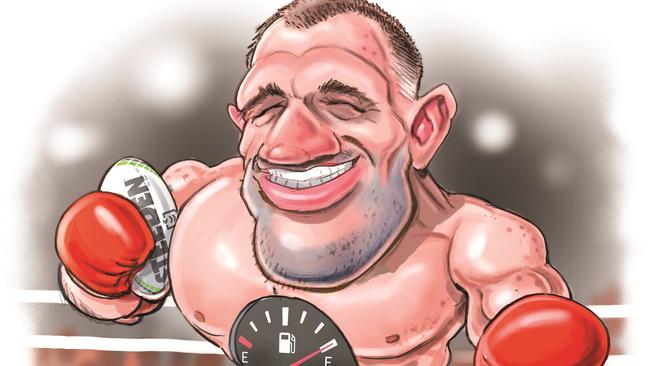 Paul Gallen has the engine to match it with Mark Hunt. Artwork: Boo Bailey