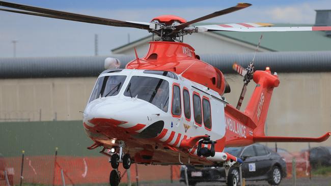 The air ambulance taking off from Barwon Prison on Monday. Picture: Peter Ristevski