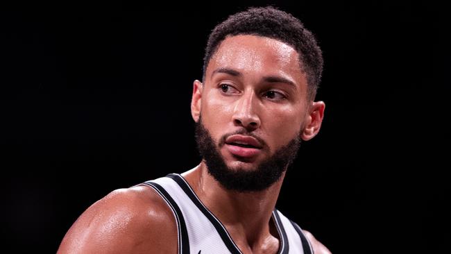 NEW YORK, NEW YORK - OCTOBER 16: Ben Simmons #10 of the Brooklyn Nets looks on during the fourth quarter of the preseason game against the Philadelphia 76ers at Barclays Center on October 16, 2023 in New York City. NOTE TO USER: User expressly acknowledges and agrees that, by downloading and or using this photograph, User is consenting to the terms and conditions of the Getty Images License Agreement. (Photo by Dustin Satloff/Getty Images)