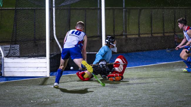 Action from the TPL Men's grand final between East Darwin Storm and the Nightcliff Tigers at Marrara Stadium, 2024. Picture: Patch Clapp.