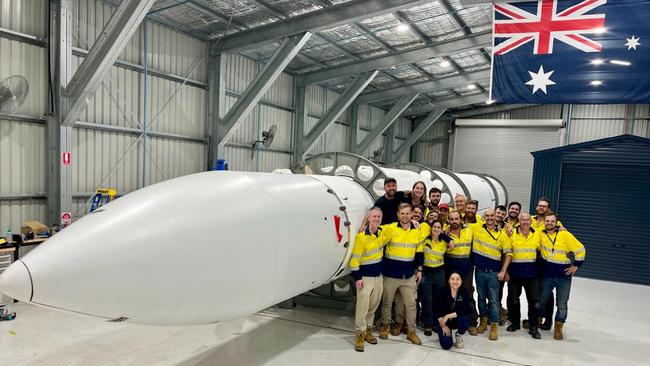 Gilmour Space Technologies crew including Michelle Gilmour at the front. Picture: Supplied by Gilmour Space Technologies