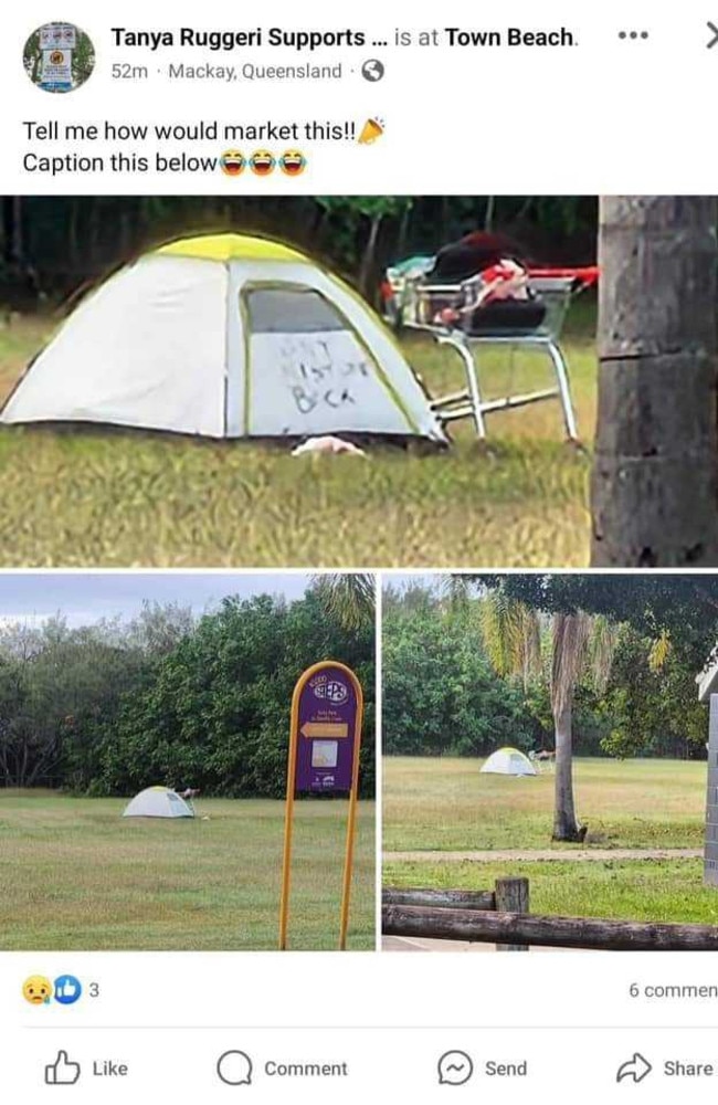 A post asking people to ‘market” a tent stirred backlash online. Picture: Facebook