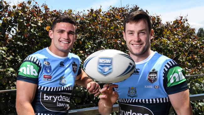 WEEKEND TELEGRAPHS SPECIAL. MUST TALK WITH PIC ED JEFF DARMANIN BEFORE PUBLISHING. Nathan Cleary and Luke Keary inside the Origin team bubble. Picture Grant Trouville