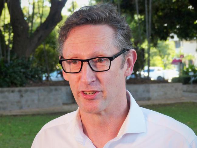 Assistant Treasurer and Financial Services Minister Stephen Jones speaking about the Australian Reinsurance Pool Corporation in Townsville on July 12, 2023. Picture: Blair Jackson